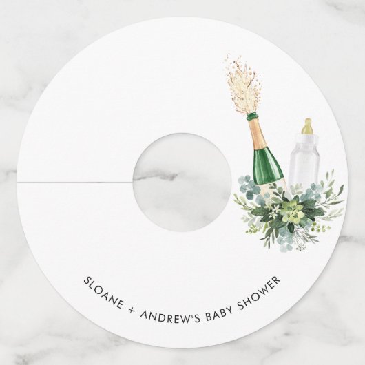 REMY Poppinボトルベビーシャワー ワイングラスタグ (正面)