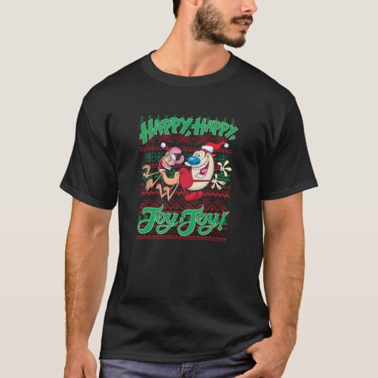 Ren and Stimpy Christmas Happy Joy Ugly Sweater Sw Tシャツ (正面)