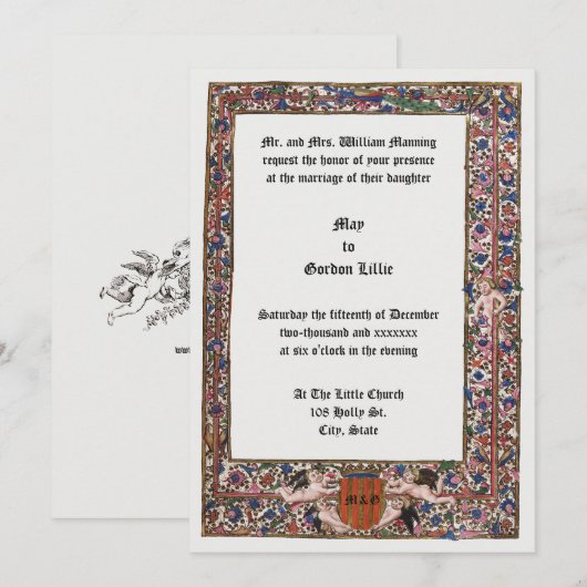 Renaissance 1475 Medieval Illuminated Wedding 招待状 (正面/裏面)