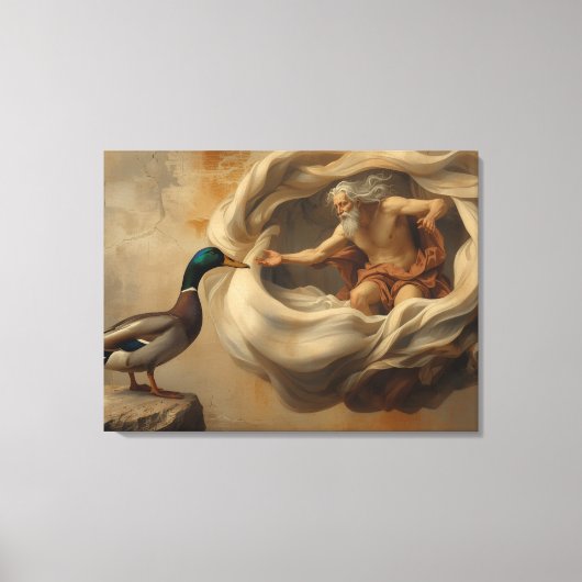 Renaissance Duck Parody Art – Funny Duck Reaching  キャンバスプリント (正面)
