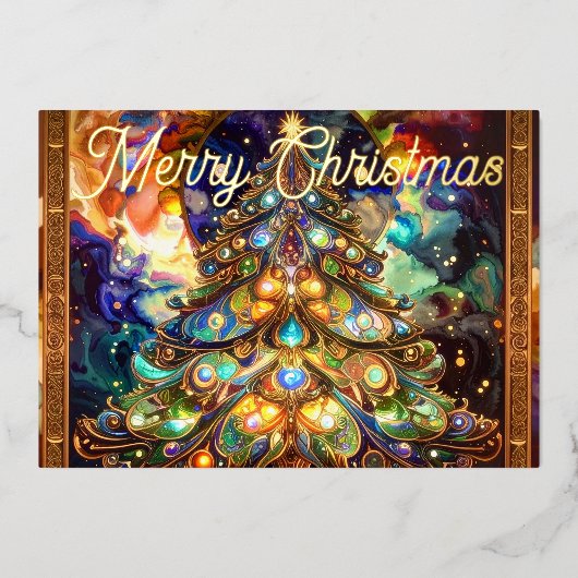 Renaissance Merry Christmas Tree Gold Foil 箔シーズンカード (正面)