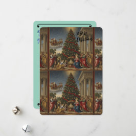 Renaissance Nativity Santa Christmas Card 5x7 シーズンカード
