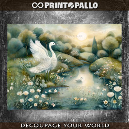 Renaissance painting with swan and lake 薄葉紙