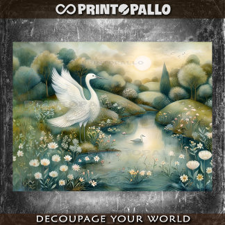 Renaissance painting with swan and lake 薄葉紙