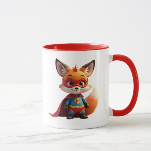 Renard super-héros masqué avec cape rouge. マグカップ (右)