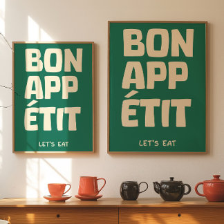 rench Quote Kitchen Wall Bon Appétit Poster ポスター