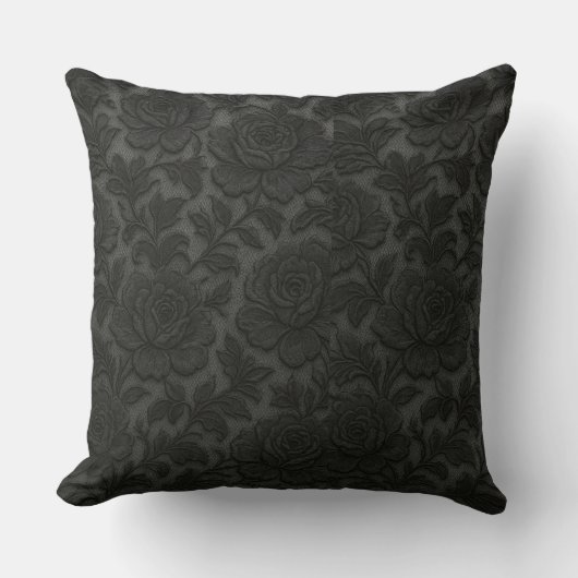 Renda floral detalhada em preto desing クッション (正面)