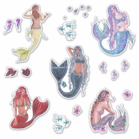 Rene Lavoieによるマーメイドのバラエティ熱帯魚アート シール (正面)