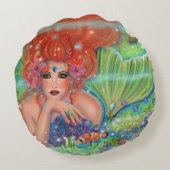 Rene Lavoie Thによる熱帯魚アートのマーメイド ラウンドクッション (裏面)