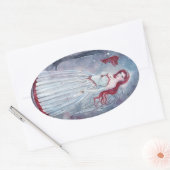 Reneeによる（鳥）ショウジョウコウカンチョウシール付きホリデーエンジェル 楕円形シール (封筒)