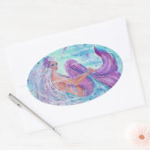 Renee Lavoieによるクラゲアートとマーメイド 楕円形シール (封筒)