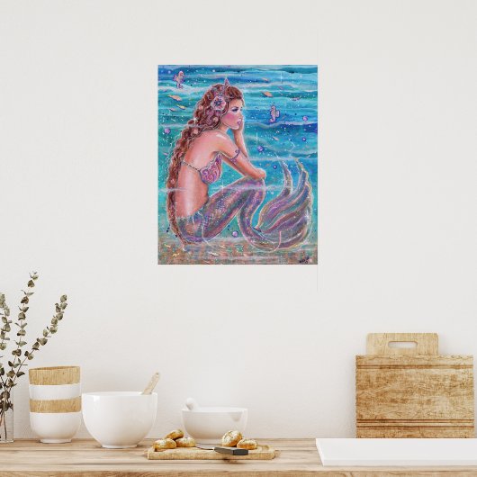 Renee Lavoieによる乗馬付き珊瑚人魚 ポスター (キッチン)