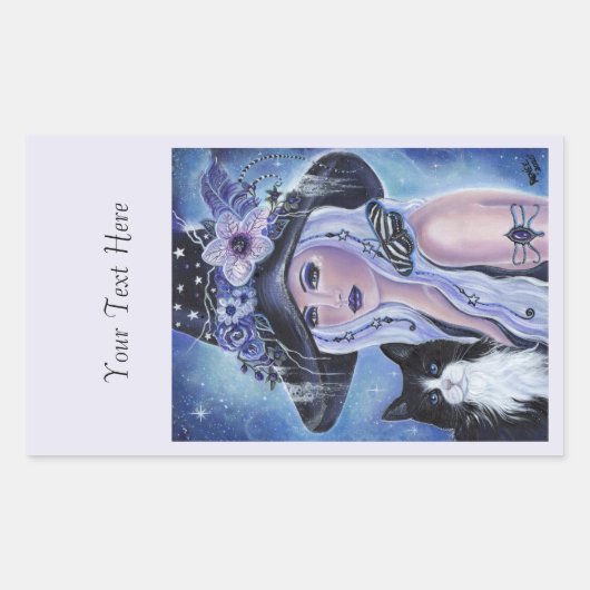 Renee Lavoieによる子猫ラベル付きウィッチ 長方形シール (正面)