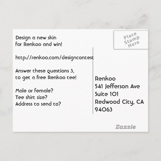 Renkooのデザインのコンテストの郵便はがき 案内ポストカード (裏面)