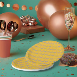 Rennes de Noël Fond Jaune Moutarde – Set de Table ペーパープレート