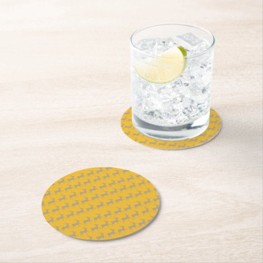 Rennes de Noël Fond Jaune Moutarde – Set de Table ラウンドペーパーコースター (インサイチュ)
