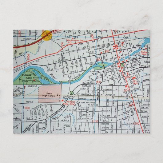 RENO, NVヴィンテージマップ葉書 ポストカード (正面)