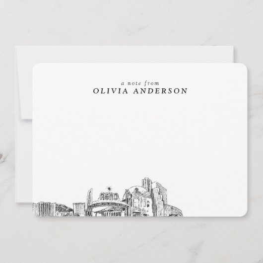Reno Skylineスケッチ注パーソナライズされた記カーモダンド ノートカード (正面)