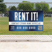 Rent It Banner with QR Code Blue Grunge Gradient 横断幕 (インサイチュ)
