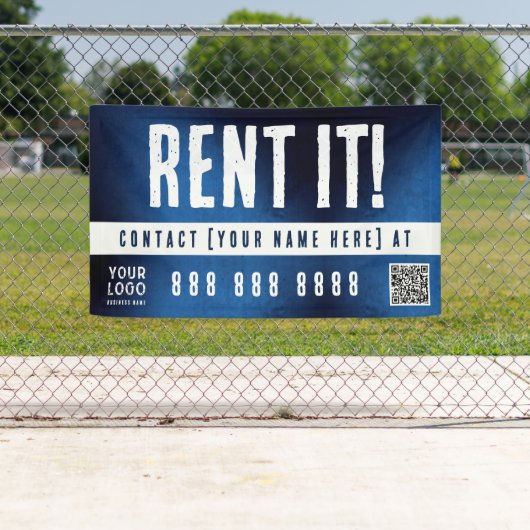Rent It Banner with QR Code Blue Grunge Gradient 横断幕 (インサイチュ)