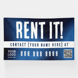 Rent It Banner with QR Code Blue Grunge Gradient 横断幕