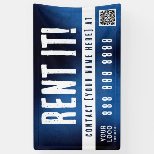Rent It Banner with QR Code Blue Grunge Gradient 横断幕 (縦)