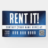 Rent It Banner with QR Code Blue Grunge Gradient 横断幕 (横)
