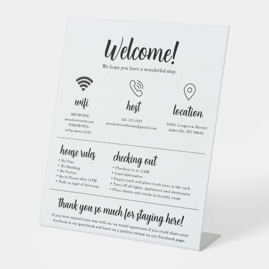 Rental Welcome Sign, Editable Airbnb Tabletop Sign 台座サイン (正面)
