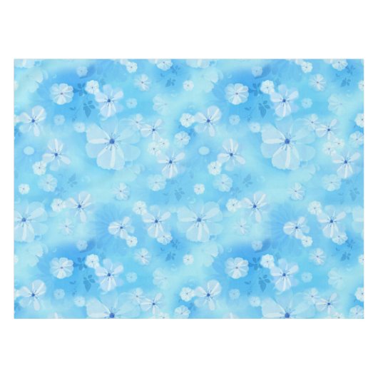 Repeat 淡い色の sky blue – 白い水色の花 テーブルクロス (正面(横))