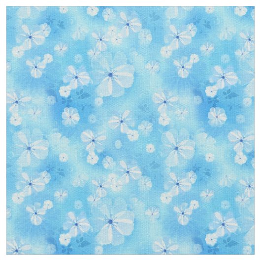 Repeat 淡い色の sky blue – 白い水色の花 ファブリック (クローズアップ)