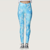 Repeat 淡い色の sky blue – 白い水色の花 レギンス (正面)