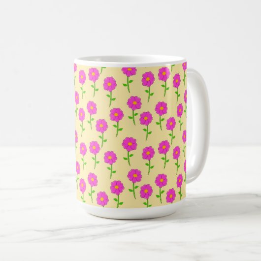Repeat Flower Pattern with Hot Pink Flowers コーヒーマグカップ (正面右)