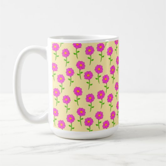 Repeat Flower Pattern with Hot Pink Flowers コーヒーマグカップ (左)