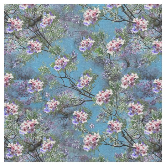 Repeat Jacaranda開花s in Purple、Pink、バラ ファブリック (クローズアップ)