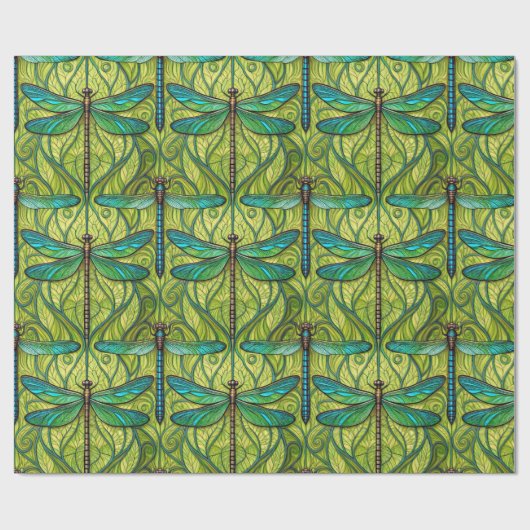 Repeating dragonfly pattern on green  ラッピングペーパー (フラット)