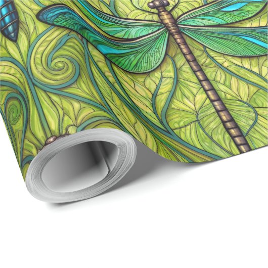 Repeating dragonfly pattern on green ラッピングペーパー (ロールコーナー)