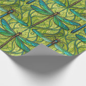 Repeating dragonfly pattern on green  ラッピングペーパー (角)