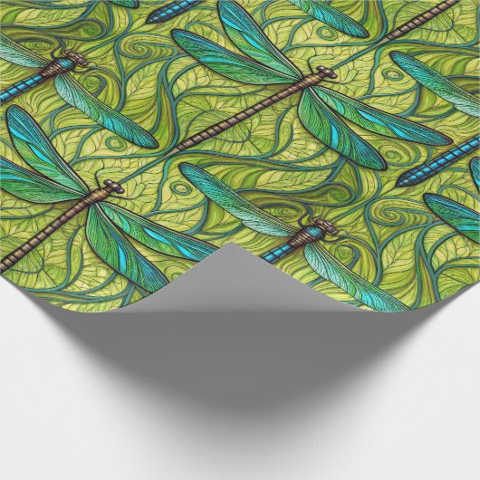Repeating dragonfly pattern on green  ラッピングペーパー (角)