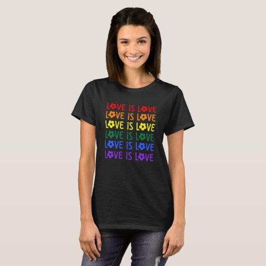 Repeating Love Is Love Rainbow LGBTQ+ Tシャツ (正面フル)