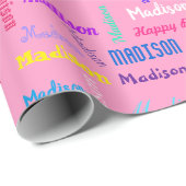 REPEATING NAMEハッピーバースデーガールズピンク ラッピングペーパー (ロールコーナー)