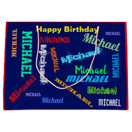 REPEATING NAMEハッピーバースデー青赤 ラージペーパーバッグ