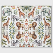Repeating pattern of lions, giraffes, and elephant ラッピングペーパー (フラット)