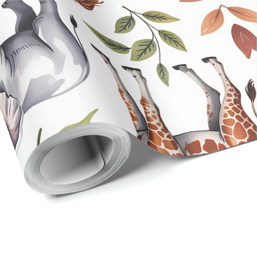 Repeating pattern of lions, giraffes, and elephant ラッピングペーパー (ロールコーナー)