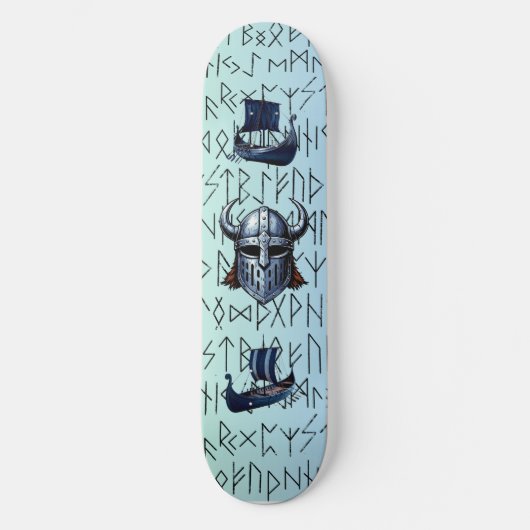 Repeating Viking Ships and Helmet Design over Rune スケートボード (正面)