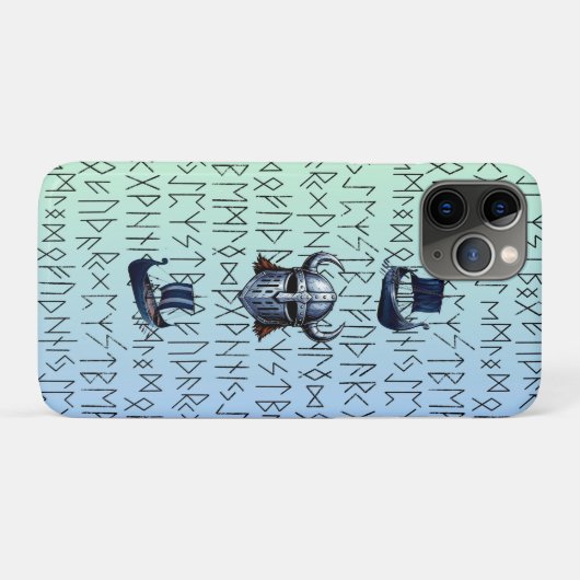 Repeating Viking Ships and Helmet Design over Rune Case-Mate iPhoneケース (裏面(横))