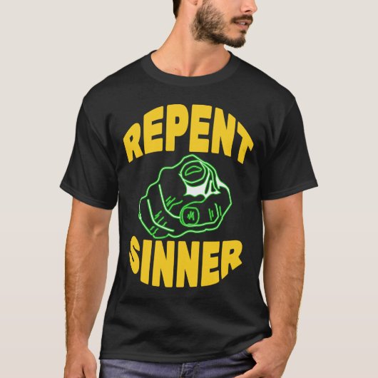 Repent Sinner – クリスチャン・イエス・バイブル Tシャツ (正面)