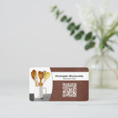 Replaceable Chef Spoons Photo on Leather QR Code 名刺 (スタンド正面)