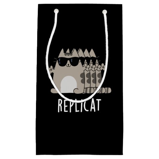 Replicat おもしろい Replicated Cat Pun Dark BG スモールペーパーバッグ (正面)
