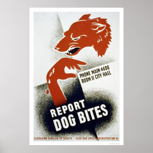 Report Dog Bites 1941 WPA ポスター (正面)