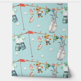 reppy Little Golfer Clothesline on light blue 壁紙